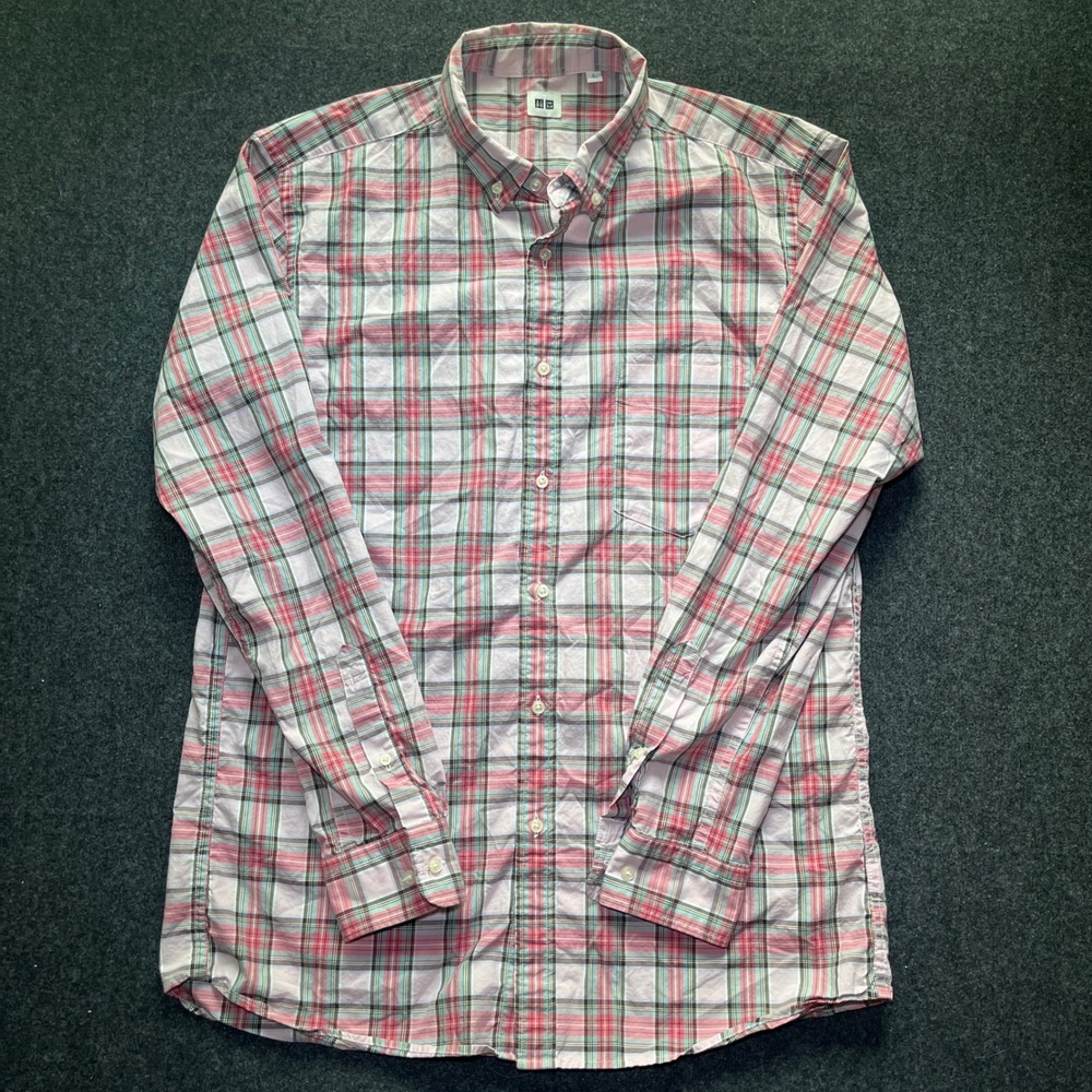 Uniqlo Plaid Button Down Shirt Mens Large Pink Excellent Long Sleeve Cotton - Picture 4 of 7